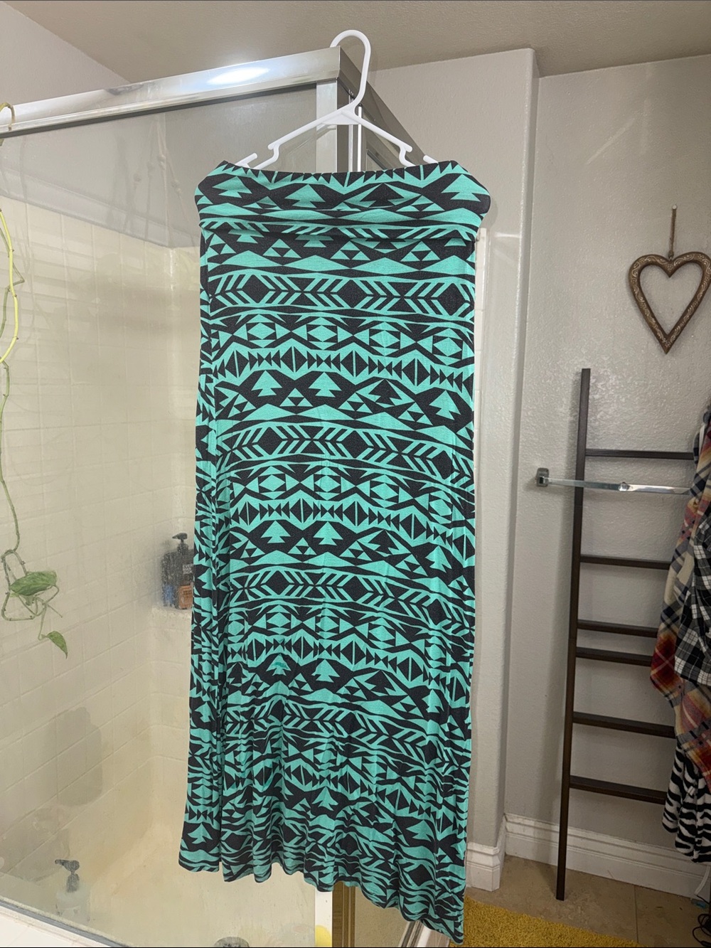 Empyre Turquoise and Black Aztec Strapless Maxi Skirt